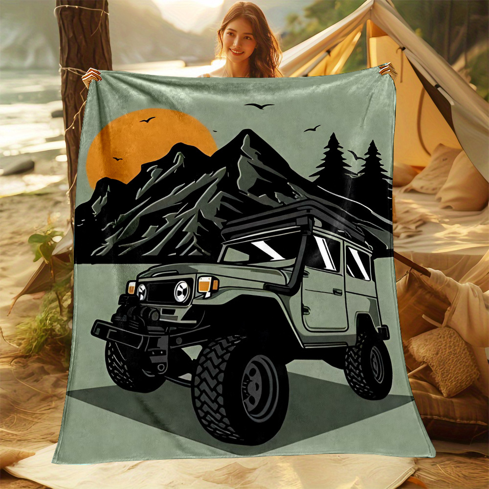 Outdoor Adventure Jeep - 아늑한 캠핑 지프 일러스트레이션 담요 -