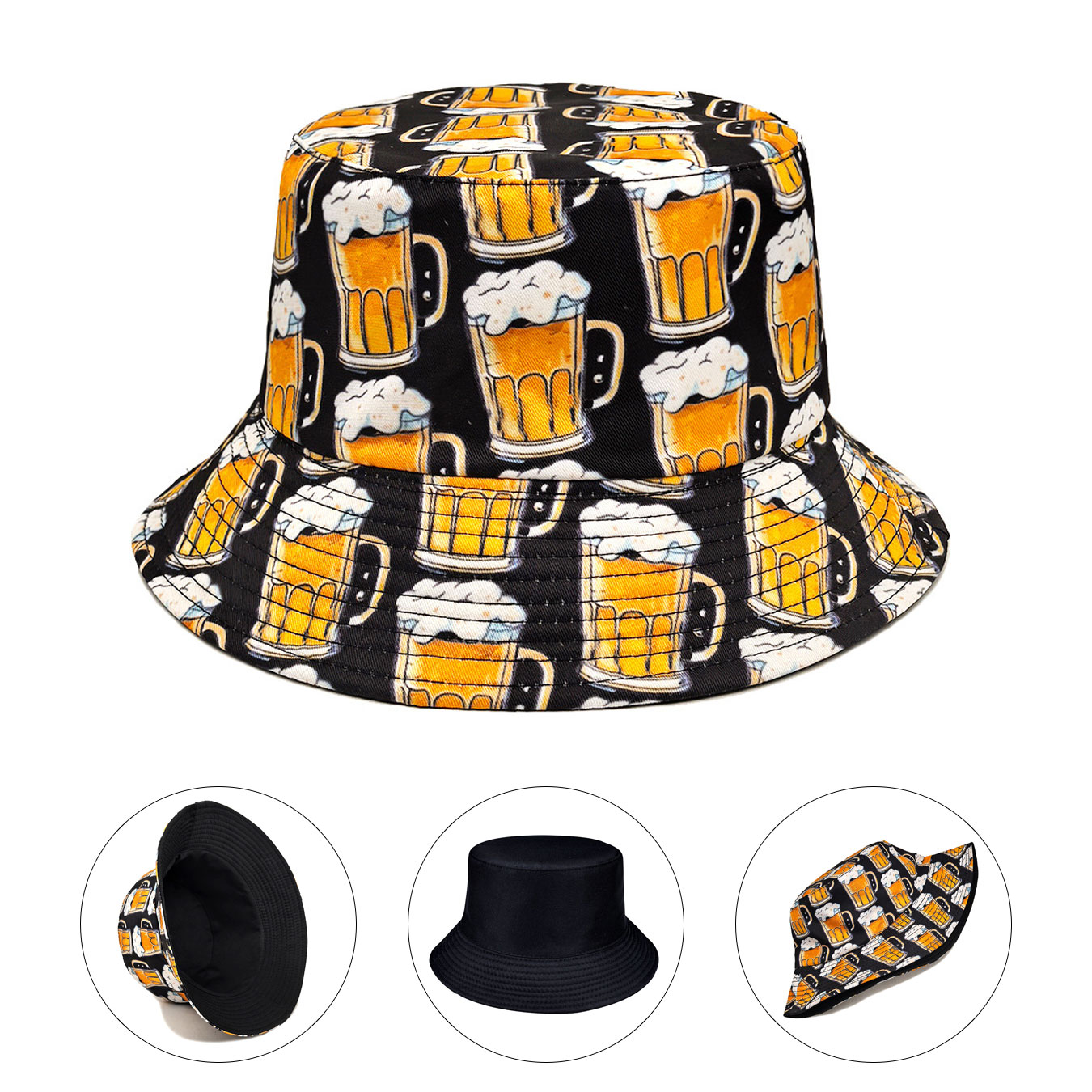 세련된 맥주 프린트 양면 버킷햇, 자외선 차단 비치햇, - Outdoor Adventure Wear 리뷰 및 가격